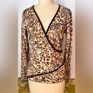 St. John Collection by Marie Gray V Neck Leopard Print Pullover Sweater Size M